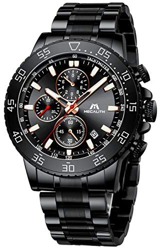 MEGALITH Mens Chronograph Watches Stainless Steel Man Waterproof Watch Luminous Gent Wristwatches for Men Fashion Business Classic Analog Quartz Date Watches