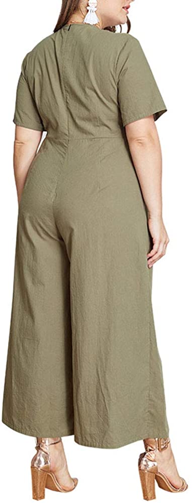 Women's Sexy Bowknot Short Sleeve V Neck Spring Summer Party Wide Leg Jumpsuits