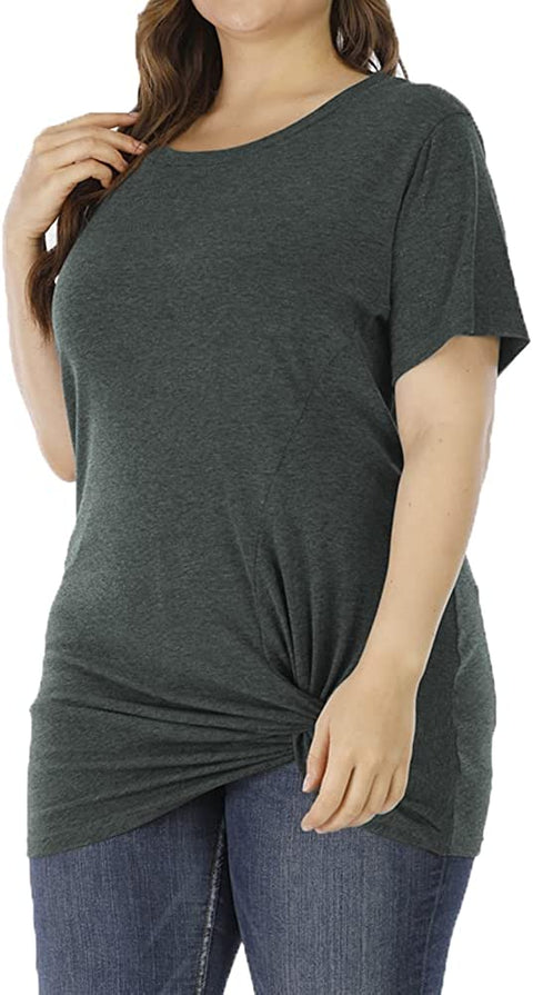Womens Plus Size Tunic Tops Twist Knot Tunics Short Sleeve Cozy Shirt