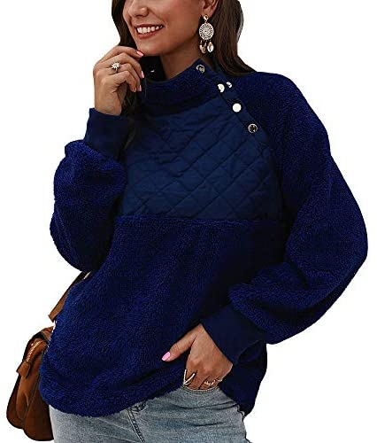 Women's Color Block Turtleneck Long Sleeve Sweatshirts Fuzzy Sweatshirts