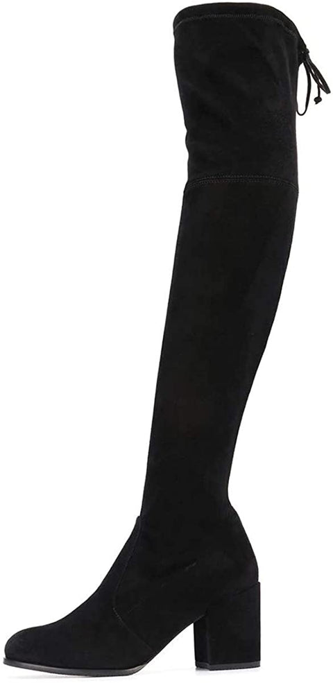 FSJ Women Overknee Thigh High Almond Toe Boots Chunky Mid Heel Lace-up Pumps Winter Date Shoes