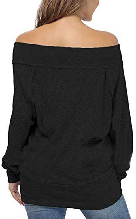Women's Solid Off Shoulder Bat Sleeve Sweatshirt Plain Fashion Casual Shirt