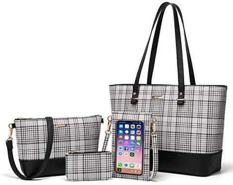 Women Fashion Synthetic Leather Handbags Tote Bag Shoulder Bag Top Handle Satchel Purse Set 4pcs