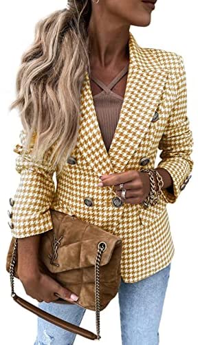 GAMISOTE Womens Casual Blazer Plaid Slim Fit Lapel Work Office Outerwear Jacket Suit