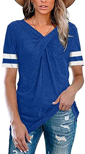 Womens Summer Tops V Neck T Shirts Loose Fit Casual Tunic Shirts