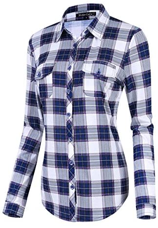 Women's Classic Plaid Shirt Button Down Long Sleeve Blouse