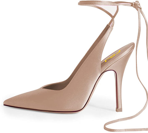 Women Classic Strappy Ankle Strap Lace up Mid Heels Pointed Toe Stylish Stiletto Sandals Slingback Pump Dress Wedding Prom Shoes Size 4-15 US