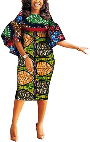 Women African Dashiki Dresses Traditional Print Patchwork Knee Length Dress for Lady