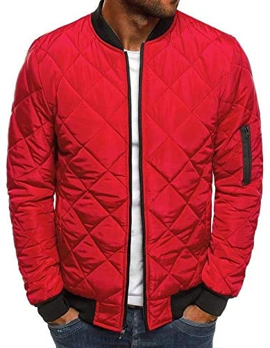 Mens Quilted Bomber Jackets Rib Diamond Lightweight Varsity Jackets Winter Chunky Flight Padded Coat Outwear