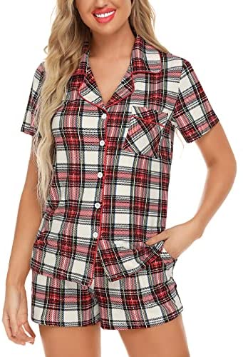Womens Pajamas Set Short Sleeve Sleepwear Button Down Nightwear Shorts Soft Pj Sets S-XXL