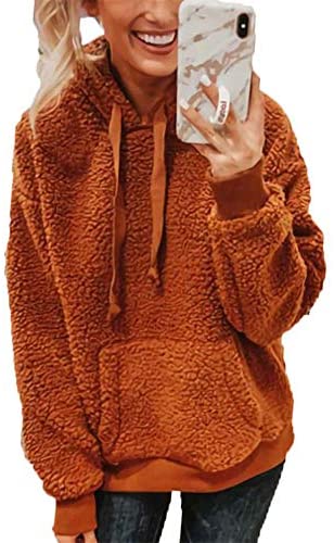 Women's Warm Long Sleeve Solid Pocket Sweatshirts Plain Hooded Drawstring Hoodies