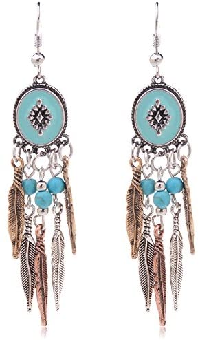 Ginasy Bohemia Spiral Drop Earrings Teardrop Simulated Turquoise Dangle Earrings Fashion Jewelry for Women Girls Valentines Day Gifts