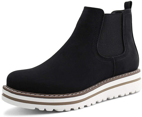 Womens Chelsea Elastic Ankle Boots Waterproof Flat Boots