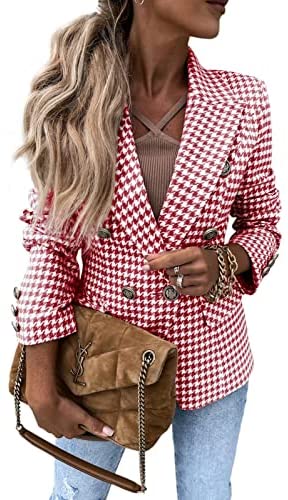 GAMISOTE Womens Casual Blazer Plaid Slim Fit Lapel Work Office Outerwear Jacket Suit