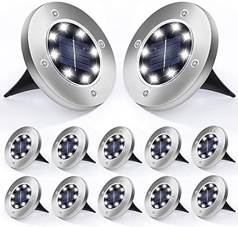 Aogist Solar Ground Lights 12 Packs, 8 LED Solar Garden Lights, Outdoor Solar Disk Lights, In-ground Outdoor Landscape Lights for Pathway Yard Walkway Patio Lawn Path (Cold White)