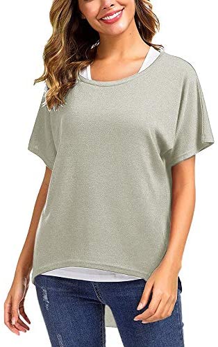 Women's Short Sleeve Scoop Neck T Shirts Summer Casual Loose Baggy Tops Shirts