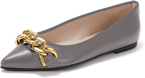 FSJ Women’s Flats Comfortable Flats Shoes Office Slip on Pointed Toe Chain Ballet Flats Low-Cut Wide Width Casual Loafer Flats Shoes Size 4-15 US