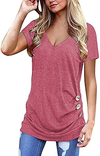 Women's Summer Short Sleeve T Shirts V Neck Casual Tunic Slim Tee Tops