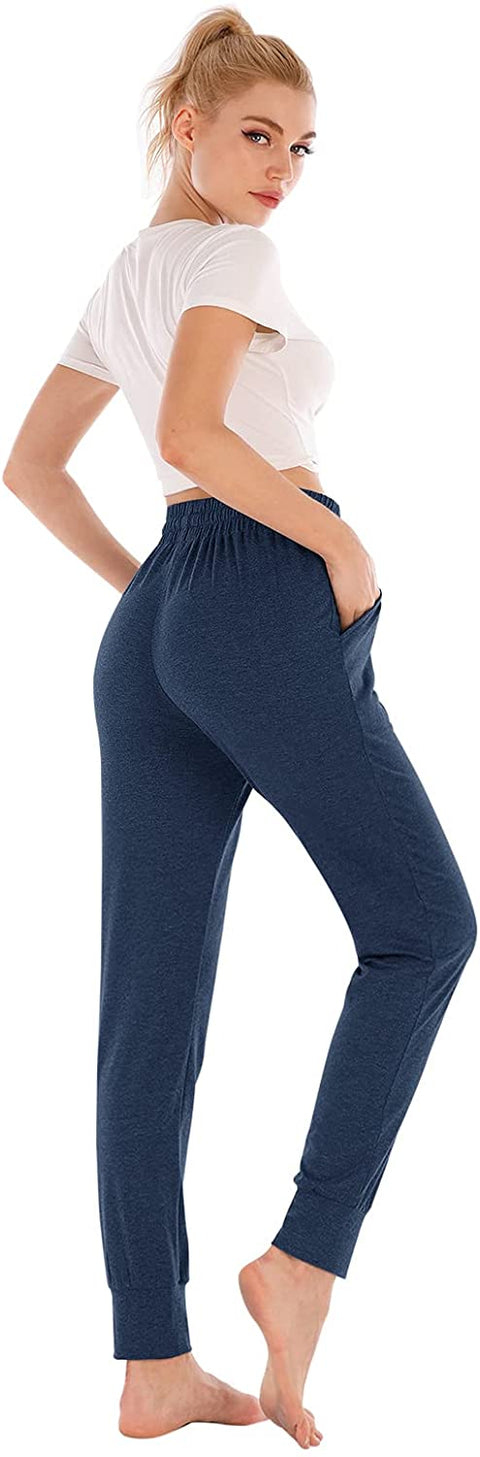 Yoga Pants with Pockets for Women Drawstring High Waisted Pants Loose Workout Joggers Pants Navy Blue 2X-Large