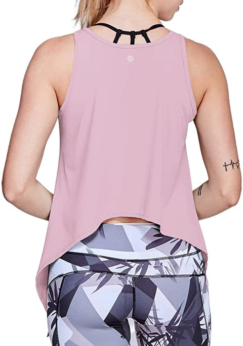 Women's Casual Scoop Neck Yoga Tank Tops Sleeveless Irregular Hem Solid Workout Running Crop Tops T Shirts