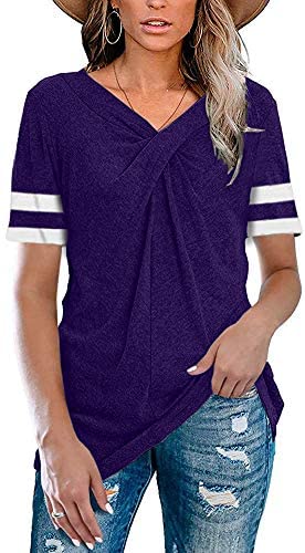 Womens Summer Tops V Neck T Shirts Loose Fit Casual Tunic Shirts