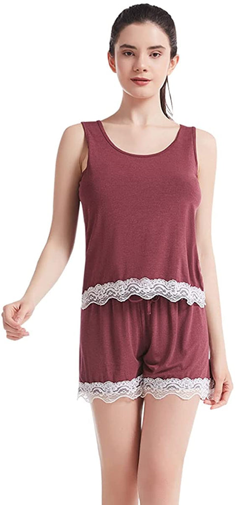 Women Short Pajamas Set Bamboo Viscose Comfortable Sleepwear Sleeveless Tank Top and Shorts 2 Piece