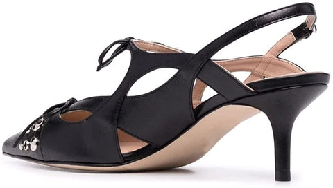 FSJ Women Cute Pointed Toe Cut Out Pumps Low Kitten Heel Sandals Double Mini Bows Slingback Comfy Buckle Office Dress Party Shoes Size 4-15 US