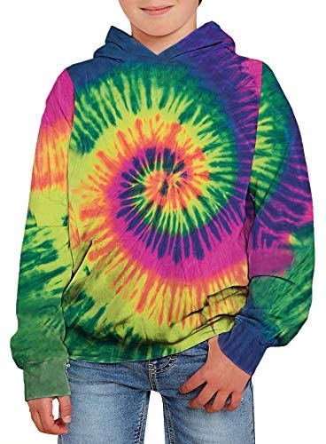 GAMISOTE Unisex Kids Tie Dye Sweatshirt Boys Girls Hooded Kangaroo Pocket Pullover Hoodies