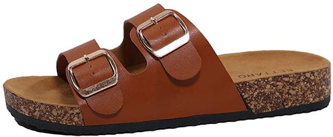 EETTARO Women's Casual Cork Footbed Slide Sandals Ladies 2-Strap Adjustable Buckle Beach Slippers Slip-on Platform Shoes