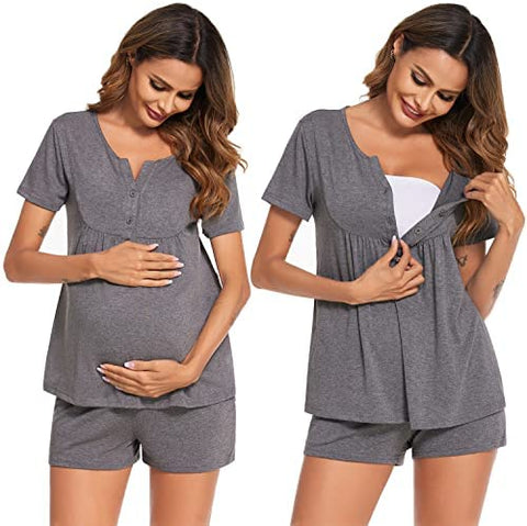 Women's Maternity Nursing Pajamas Shorts Set Summer Nursing Sets PJS Soft Button Pregnancy PJ Set