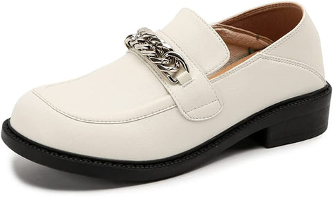 KANGFEINI Fashion Ladies Classic Round Toe Chain Decorative Loafers Comfortable Driving Office Loafers