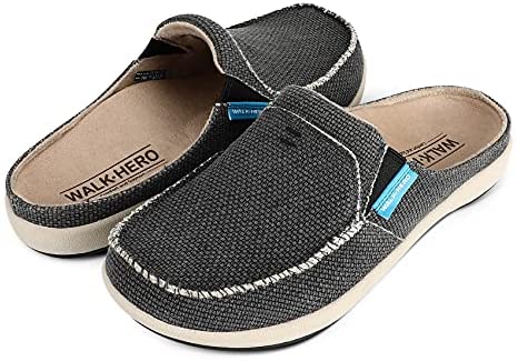 Womens Slippers with Arch Support - Canvas House Slipper for Women with Velvet Lining, Slip On Clog Mule Shoes Indoor Outdoor with Anti-Skid Rubber Sole