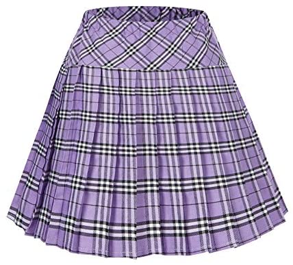 Women's Elastic Waist Plaid Pleated Skirt Tartan Skater School Uniform Mini Skirts