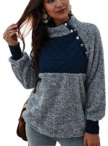Women's Color Block Turtleneck Long Sleeve Sweatshirts Fuzzy Sweatshirts