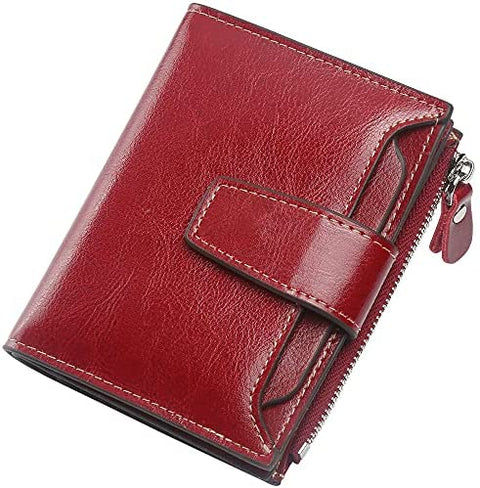 Womens Wallet, Lavemi Leather Wallet RFID Blocking Small Bifold Compact Credit Card Holder for Women with ID Window Zipper Pocket