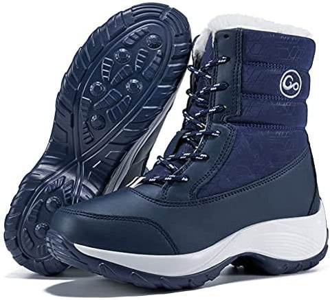 Women's Winter Snow Boots Waterproof Warm Fur Lining Mid-Calf Booties Fashion Comfortable Slip on Outdoor Shoes Lace Up