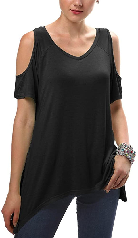 Women's Vogue Shoulder Off Wide Hem Design Top Shirt