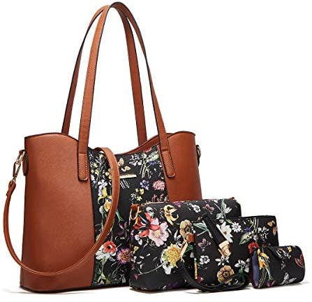 Women Fashion Synthetic Leather Handbags+Shoulder Bag+Purse+Card Holder 4pcs Set Tote
