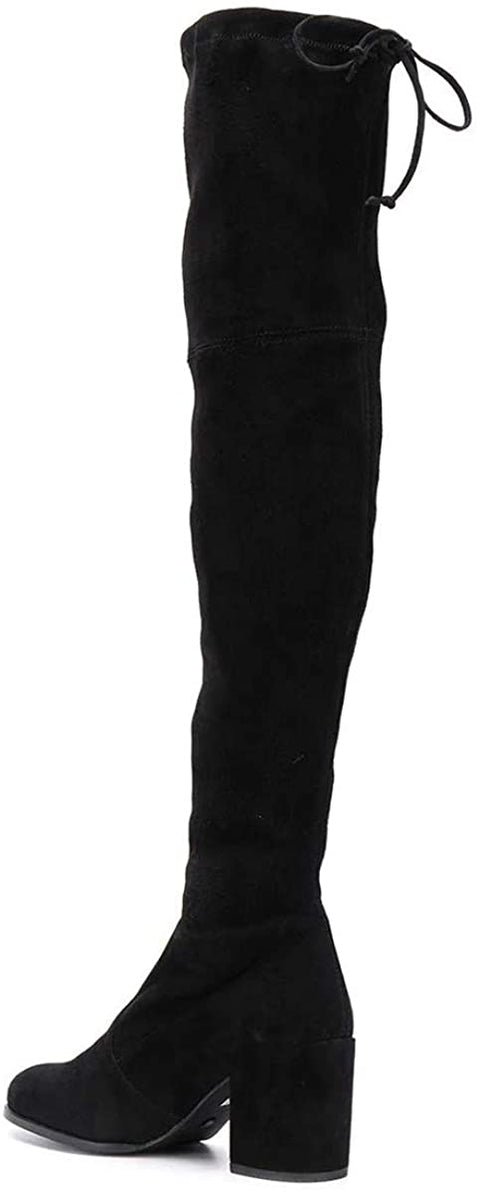 FSJ Women Overknee Thigh High Almond Toe Boots Chunky Mid Heel Lace-up Pumps Winter Date Shoes