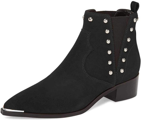 FSJ Women Dressy Chelsea Ankle Boots Pointed Toe Chunky Low Heels Side Panel Faux Suede Shoes Size 4-15 US