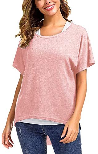 Women's Short Sleeve Scoop Neck T Shirts Summer Casual Loose Baggy Tops Shirts