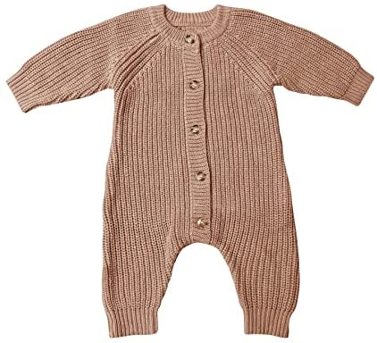 Newborn Baby Toddler Boy's Girl's Casual Button Up Rompers Solid Long Sleeve Warm Comfortable Sweaters Bodysuit