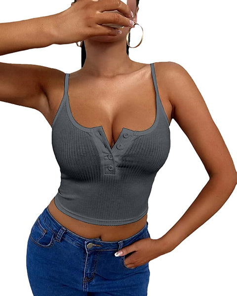 Women's Tank Scoop Neck Henley Adjustable Tank Tops Sleeveless Button Down Shirts