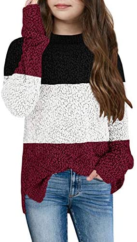 GAMISOTE Girl's Fuzzy Warm Sweater Crew Neck Chunky Side Slit Jumper Pullover Outwear