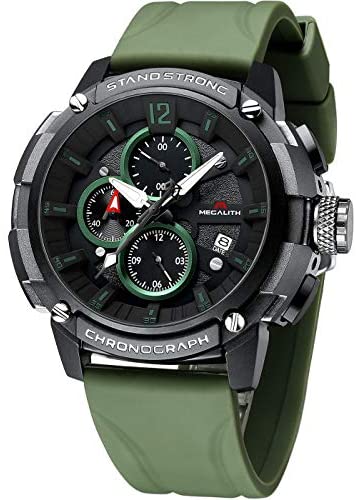 MEGALITH Men's Watch 50mm Rubber Chronograph Waterproof Large Face Watch Silicone Military Sport Analog Heavy Duty Watches for Men Luminous Multifunctional Cool Designer Gents Wrist Watches