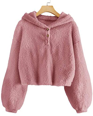 GAMISOTE Kids Girl's Fuzzy Hoodies Warm Loose Button Down Pullover Sherpa Jacket Top