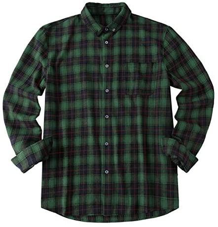 Mens Plaid Flannel Shirt Long Sleeves Button Down Collar Regular-fit Shirts with Pockets
