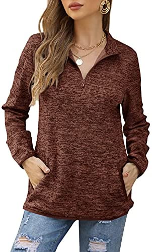 GAMISOTE Women's Long Sleeve High Collar Sweatshirt Quarter Zip Up Pullover Tops with Pockets