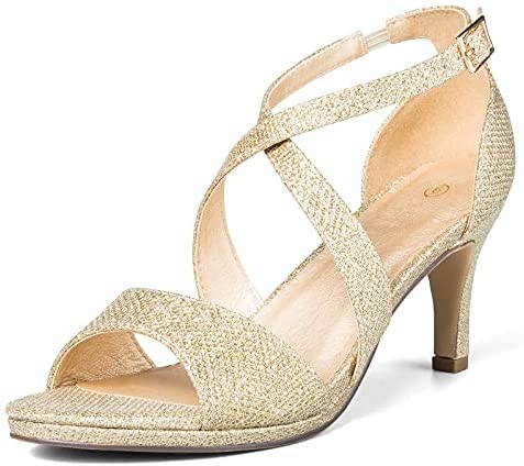 mysoft Women's Stilettos Sparkly Strappy Wedding Shoes Open Toe Prom Pump Heel Sandals