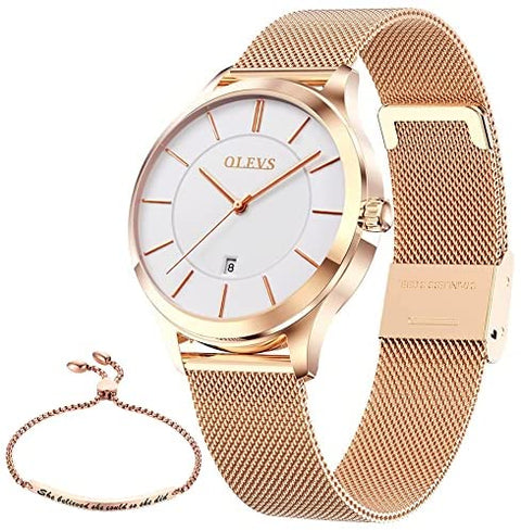 Ladies Quartz Rose Gold Watch Set
